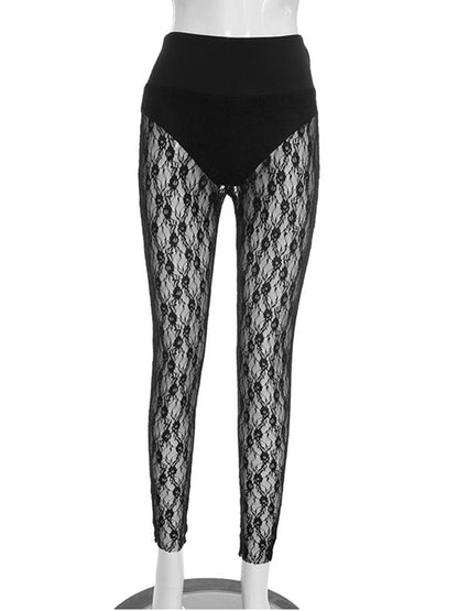 Joskaa Lace High Waist Pants Jacquard Leggings Patchwork - pants image 2