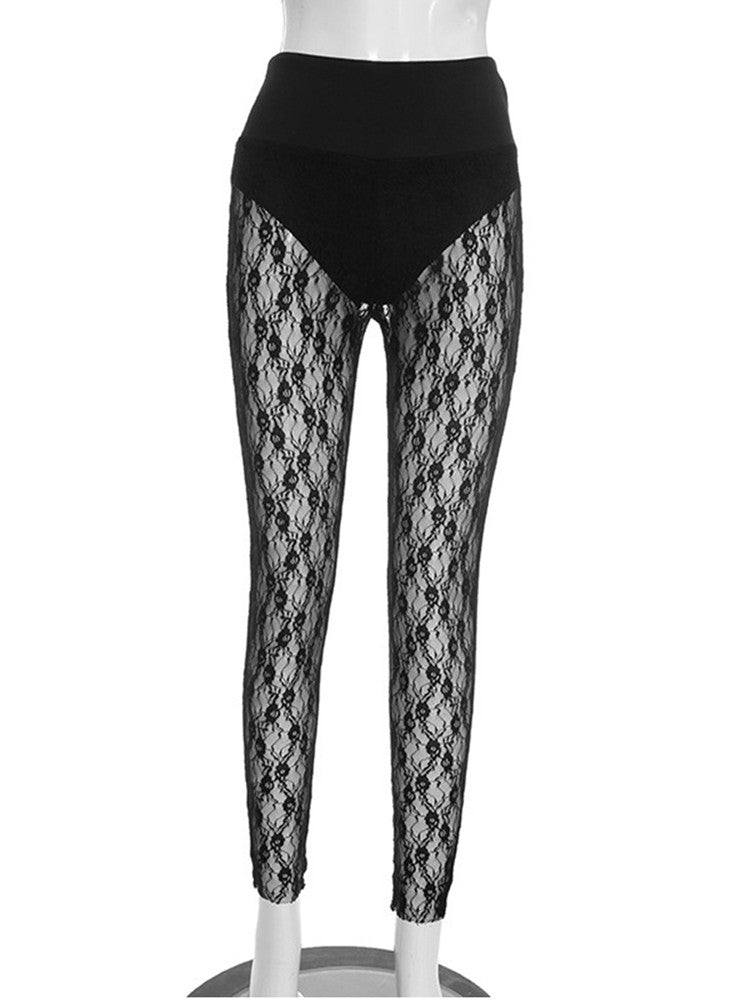 Joskaa Lace High Waist Pants Jacquard Leggings Patchwork - pants image 2
