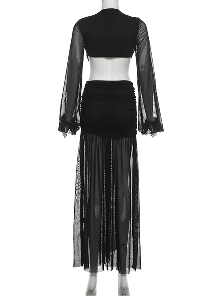 Joskaa Mesh Long Sleeve Bodycon Maxi Dress - maxi dress image 4