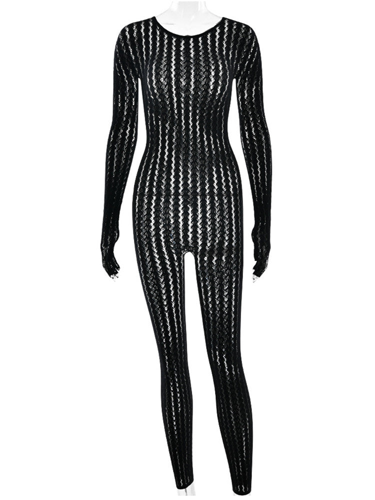 Joskaa Stripe Ribbed Knit Long Sleeve Bodycon Jumpsuit - jumpsuit image 2