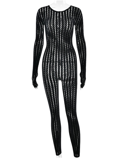 Joskaa Stripe Ribbed Knit Long Sleeve Bodycon Jumpsuit - jumpsuit image 2