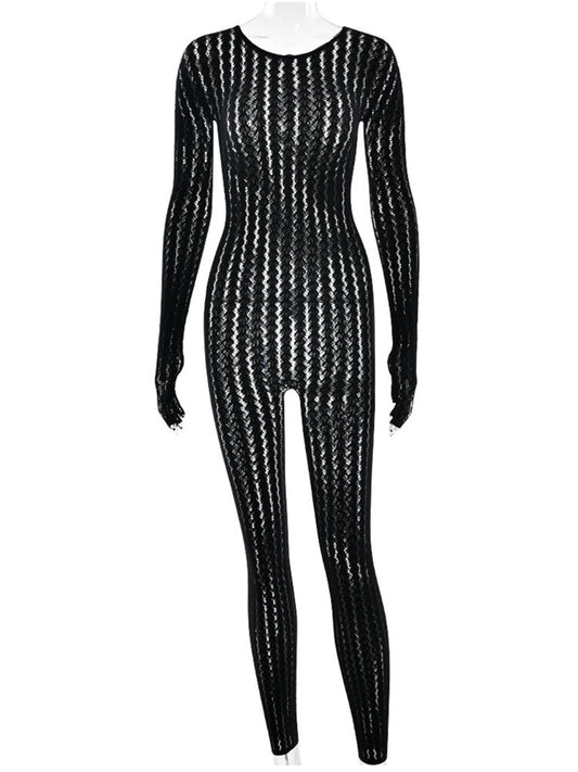Joskaa Stripe Ribbed Knit Long Sleeve Bodycon Jumpsuit - jumpsuit image 2