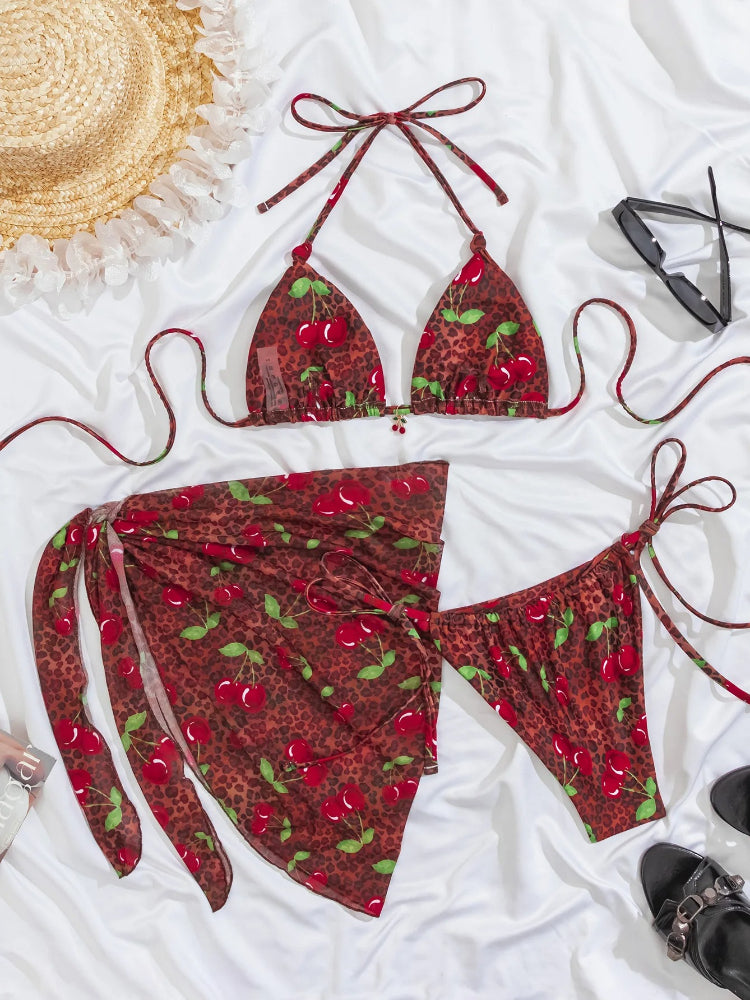 Joskaa Leopard Print Swimwear Cherry Printed 3pcs - swimwear image 4