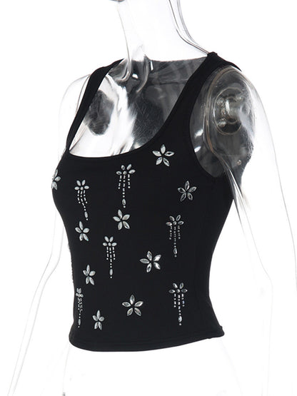 Joskaa Rhinestone Ribbed Knit Sleeveless Crop Top - top image 3