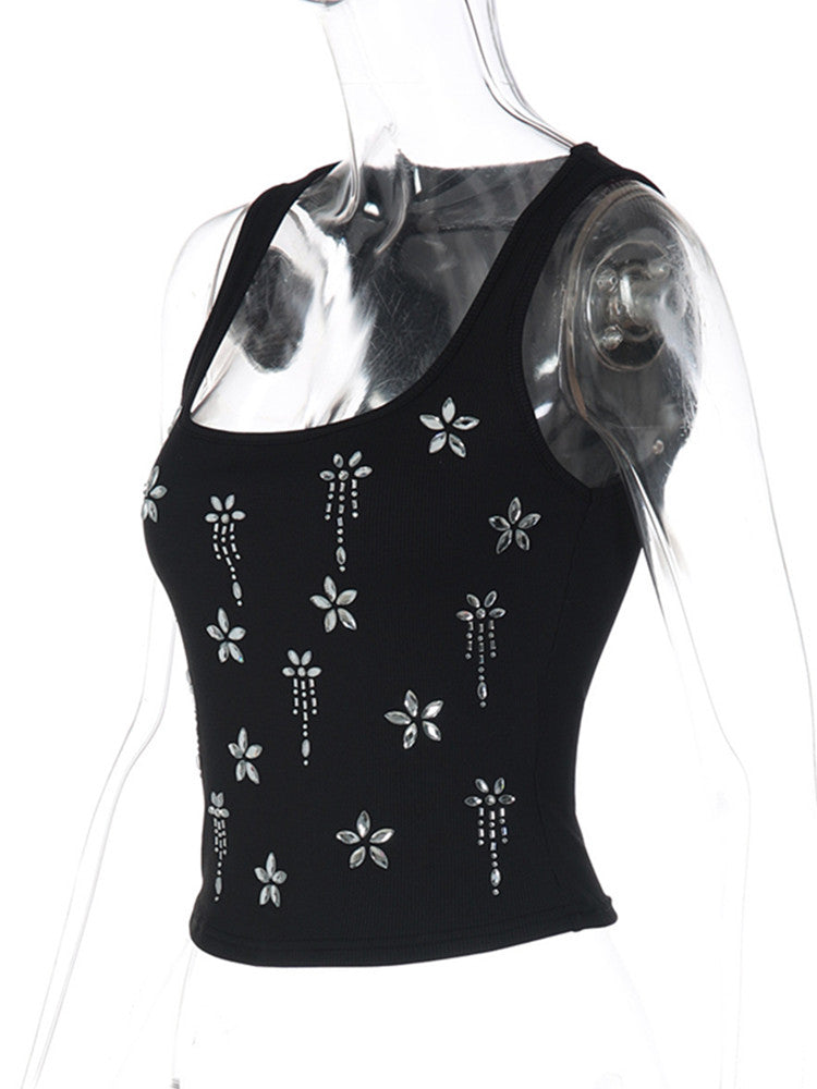 Joskaa Rhinestone Ribbed Knit Sleeveless Crop Top - top image 3