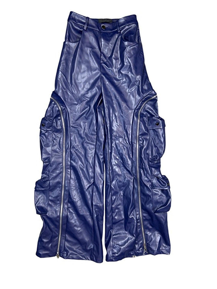 Joskaa Faux Leather Zip Up High Waist Wide Leg Pants - pants image 2