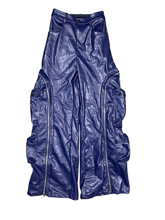 Joskaa Faux Leather Zip Up High Waist Wide Leg Pants - pants image 2