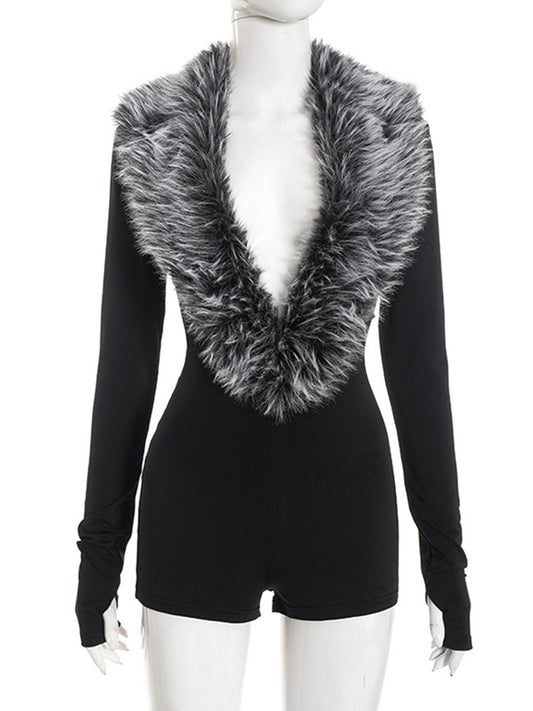 Joskaa Long Sleeve Romper Chic Fur Collar - romper image 2