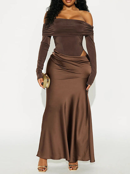 Joskaa Satin Long Sleeve Bodycon Maxi Dress - maxi dress image 1