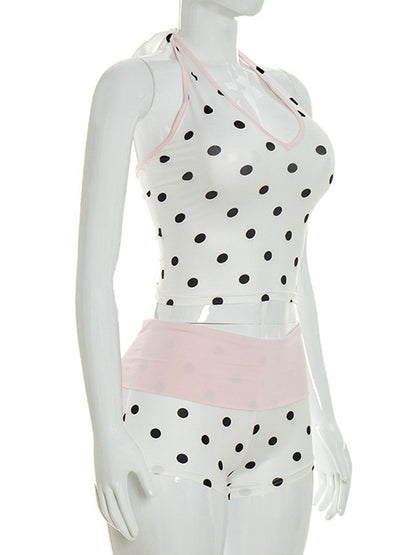 Joskaa Polka Dot Lace Backless Halter Two Piece Set - two piece set image 3