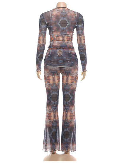 Joskaa Mesh Long Sleeve Flare Two Piece Set - two piece set image 4