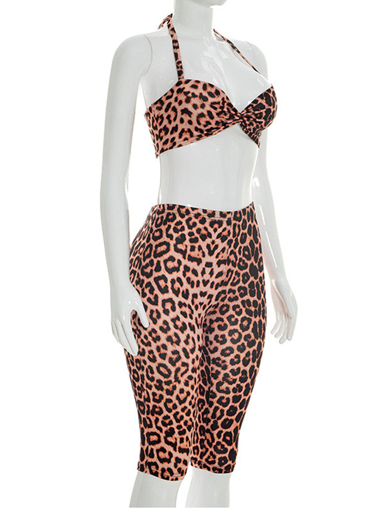 Joskaa Leopard Print Backless Halter Crop Two Piece Set - two piece set image 3