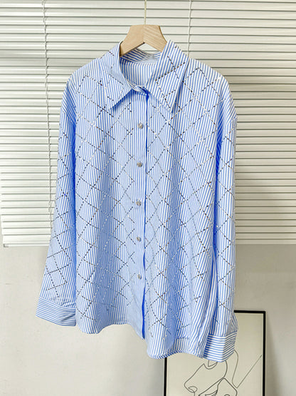 Joskaa Plaid Stripe Rhinestone Long Sleeve Top - top image 3