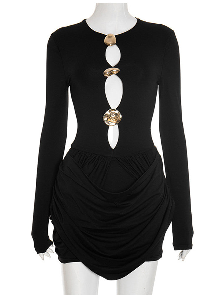Joskaa Ruched Cutout Long Sleeve Bodycon Mini Dress - mini dress image 2
