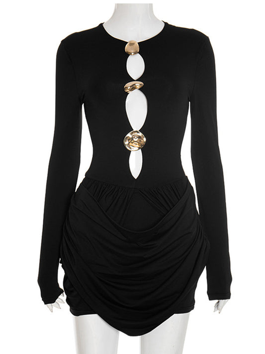 Joskaa Ruched Cutout Long Sleeve Bodycon Mini Dress - mini dress image 2