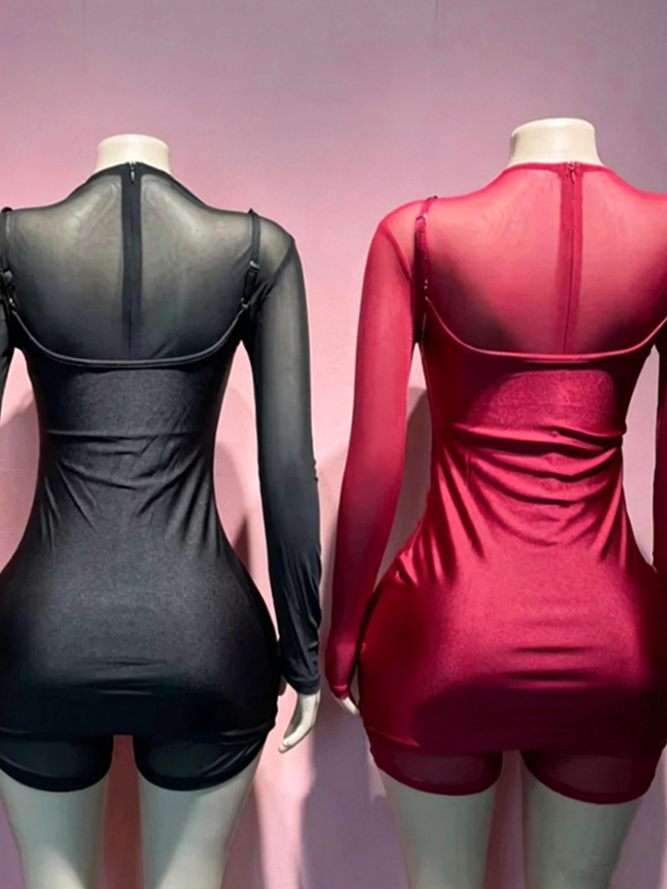Joskaa Mesh Zip Up Bodycon Two Piece Set - two piece set image 5