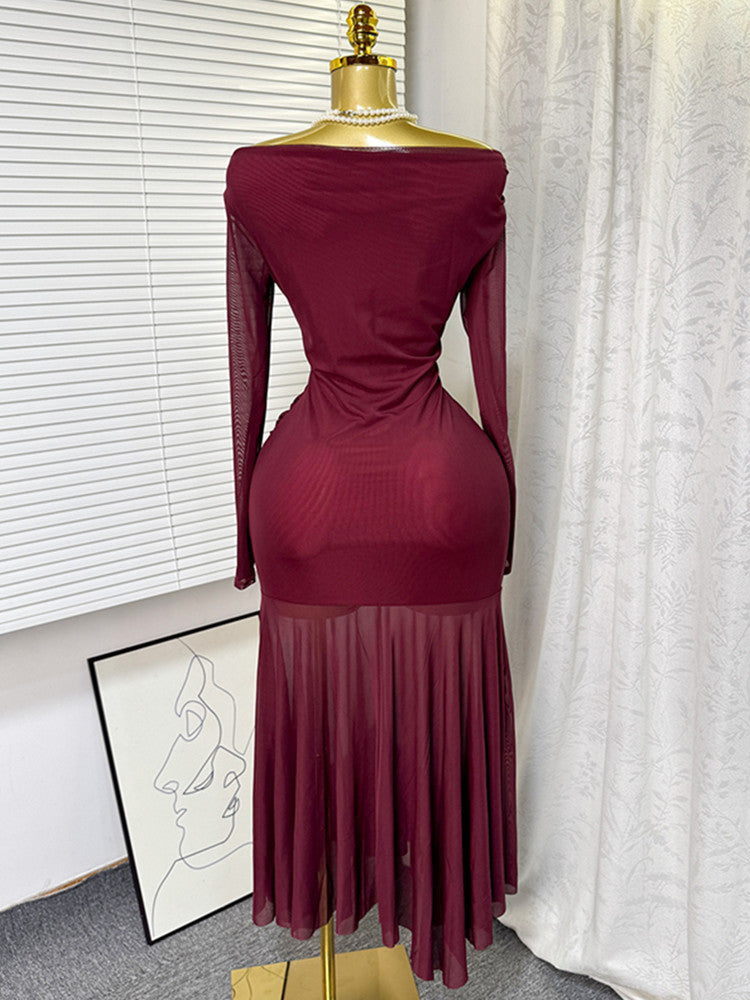 Joskaa Mesh Long Sleeve Bodycon Maxi Dress - maxi dress image 2