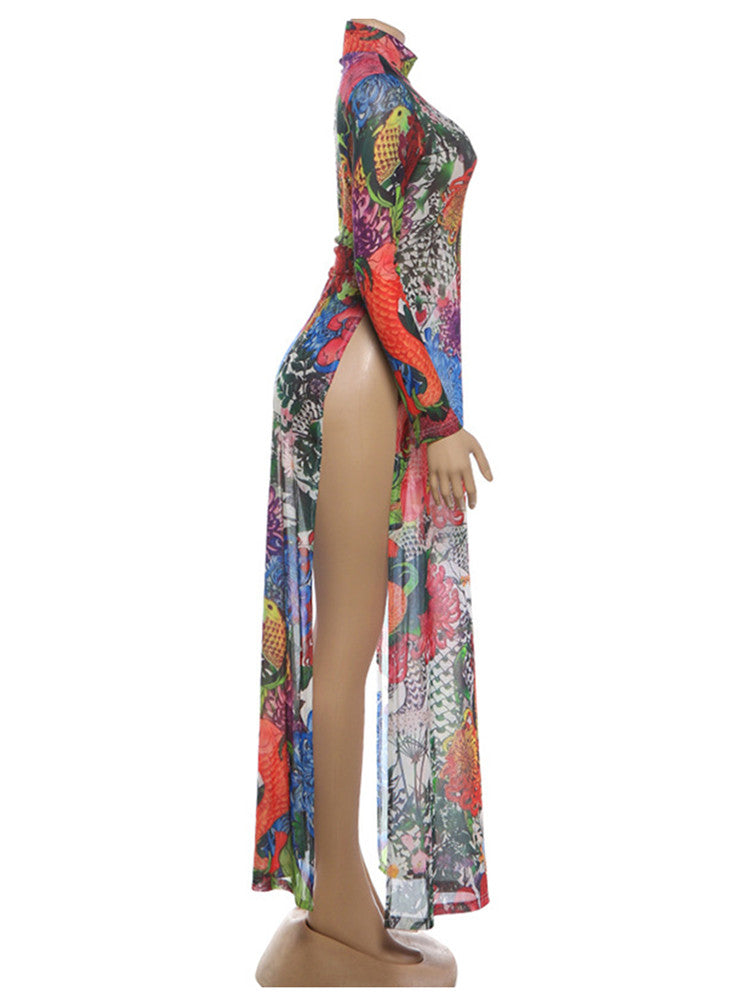 Joskaa Mesh Long Sleeve Maxi Dress See Through Vacation - maxi dress image 3