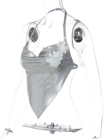 Joskaa Backless Halter Crop Top Camisole Shinny Silver - top image 3