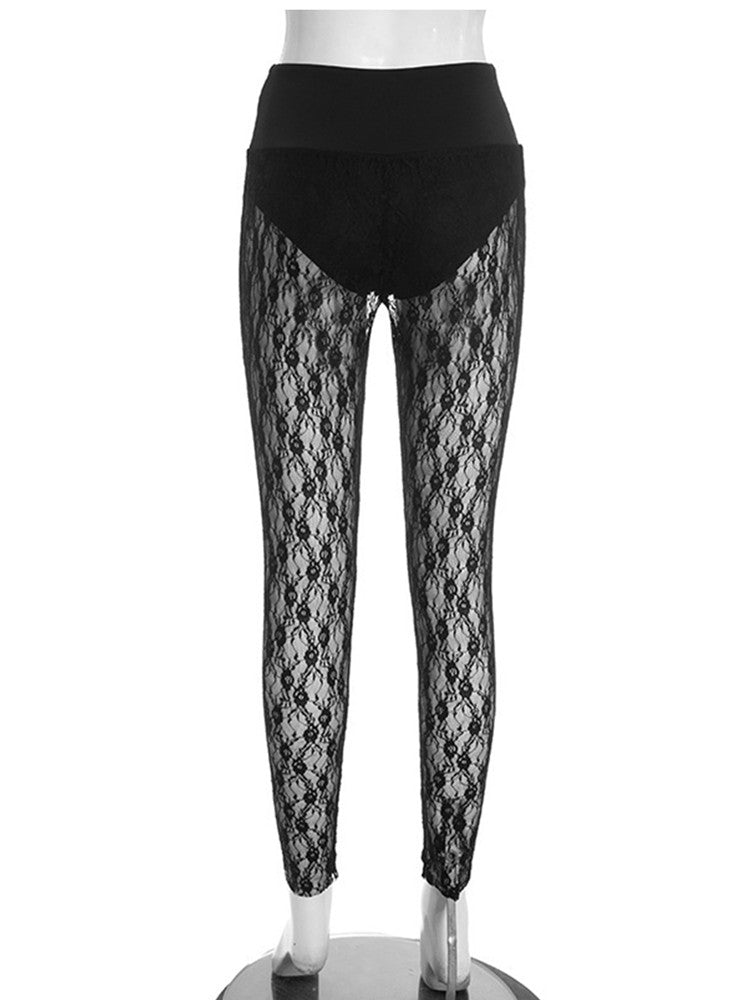 Joskaa Lace High Waist Pants Jacquard Leggings Patchwork - pants image 4