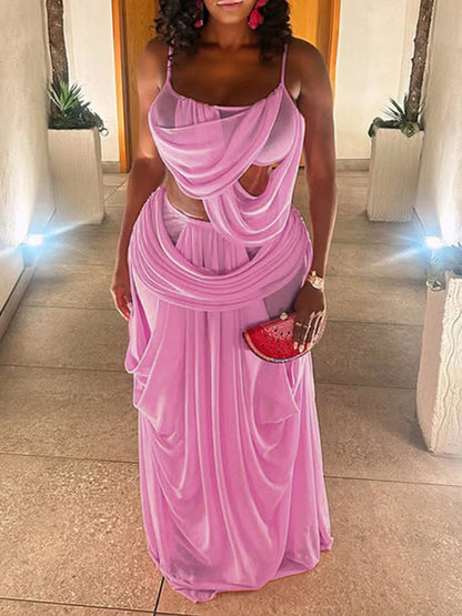 Joskaa Mesh Ruched Backless Two Piece Set - two piece set image 1
