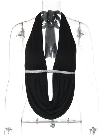 Joskaa Lace Backless Halter Top Black Camis Trend - top image 2