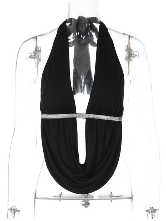 Joskaa Lace Backless Halter Top Black Camis Trend - top image 2