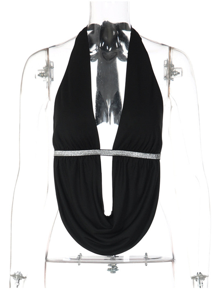 Joskaa Lace Backless Halter Top Black Camis Trend - top image 2