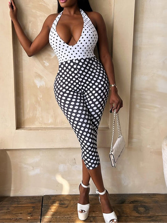 Joskaa Polka Dot Backless Halter Bodycon Romper - romper image 1