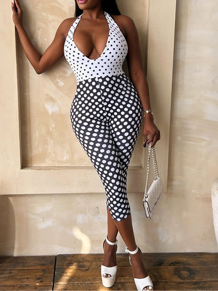 Joskaa Polka Dot Backless Halter Bodycon Romper - romper image 1