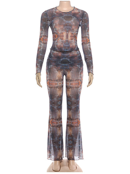 Joskaa Mesh Long Sleeve Flare Two Piece Set - two piece set image 2