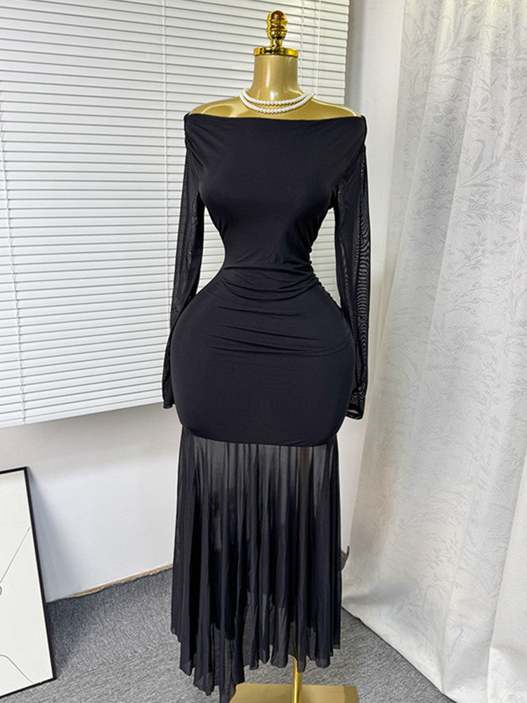 Joskaa Mesh Long Sleeve Bodycon Maxi Dress - maxi dress image 4