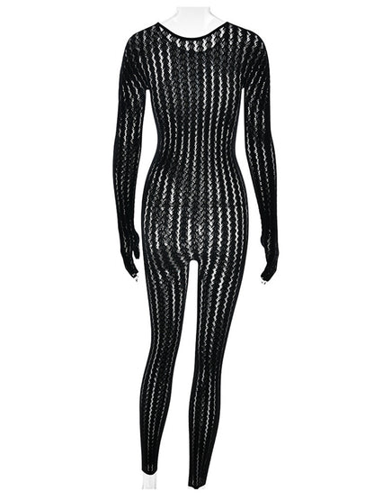 Joskaa Stripe Ribbed Knit Long Sleeve Bodycon Jumpsuit - jumpsuit image 4