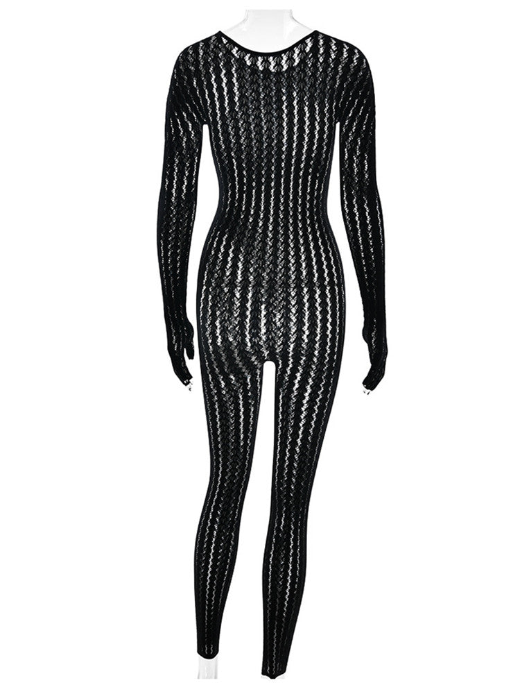 Joskaa Stripe Ribbed Knit Long Sleeve Bodycon Jumpsuit - jumpsuit image 4