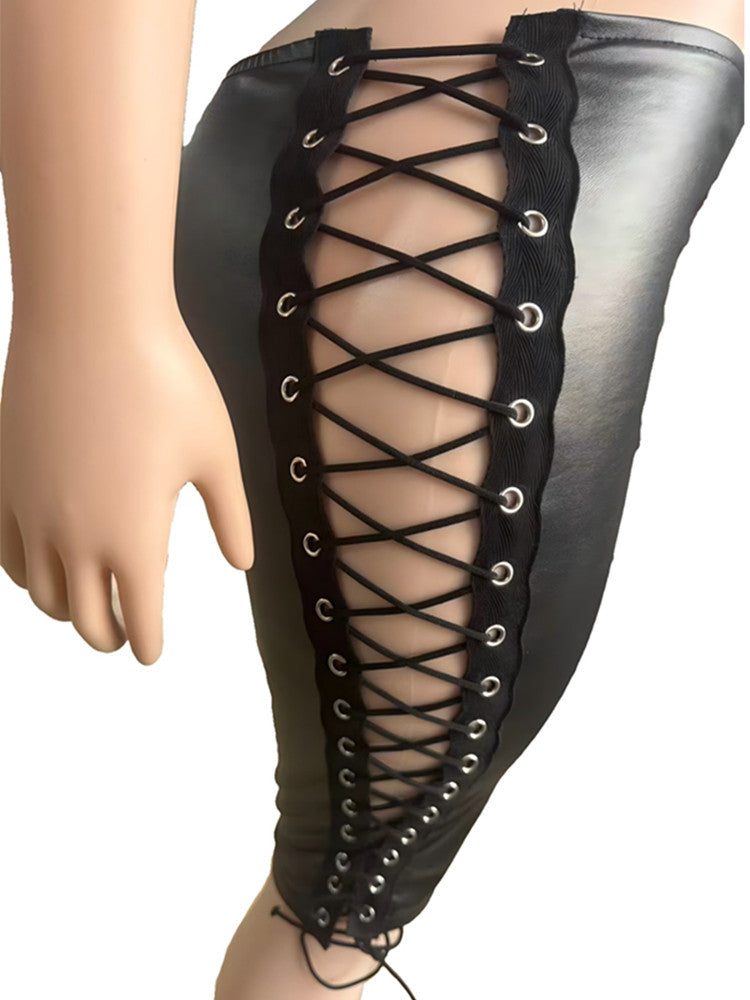 Joskaa Faux Leather Bodycon Pants Side Hollow Bandage - pants image 3