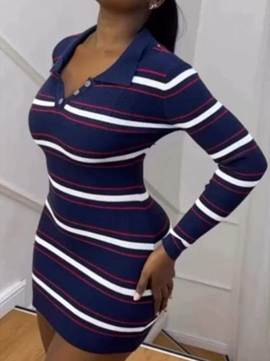 Joskaa Stripe Ribbed Knit Long Sleeve Bodycon Dress - bodycon dress image 1