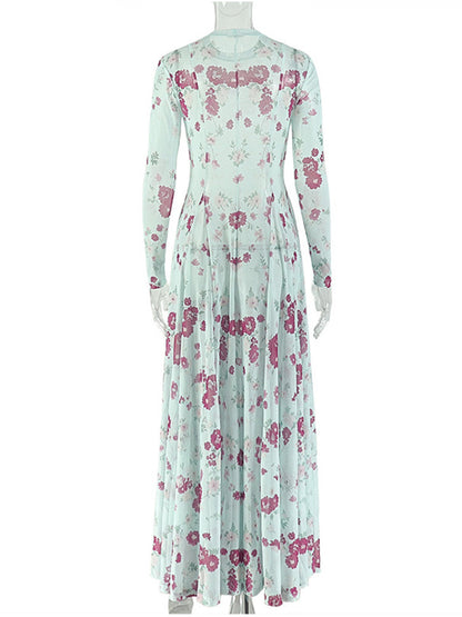Joskaa Floral Print Mesh Long Sleeve Bodycon Maxi Dress - maxi dress image 4