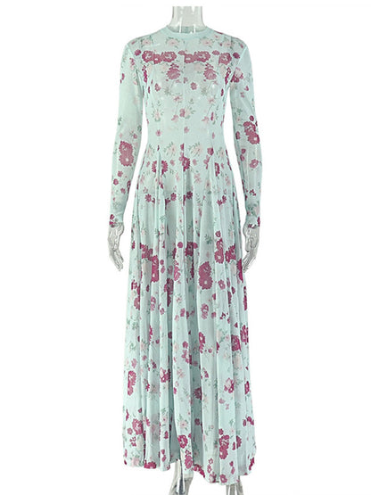 Joskaa Floral Print Mesh Long Sleeve Bodycon Maxi Dress - maxi dress image 2