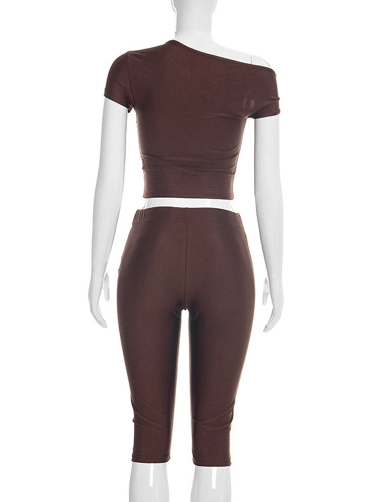 Joskaa Crop Two Piece Set Sporty Asymmetrical Shoulder - two piece set image 4