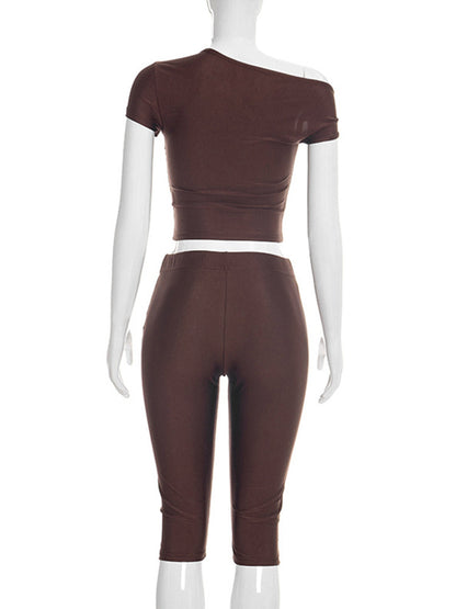Joskaa Crop Two Piece Set Sporty Asymmetrical Shoulder - two piece set image 4
