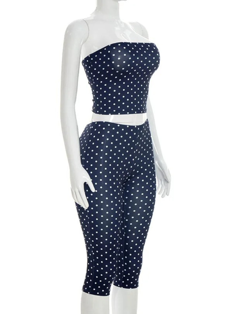 Joskaa Polka Dot Strapless Crop Two Piece Set - two piece set image 3