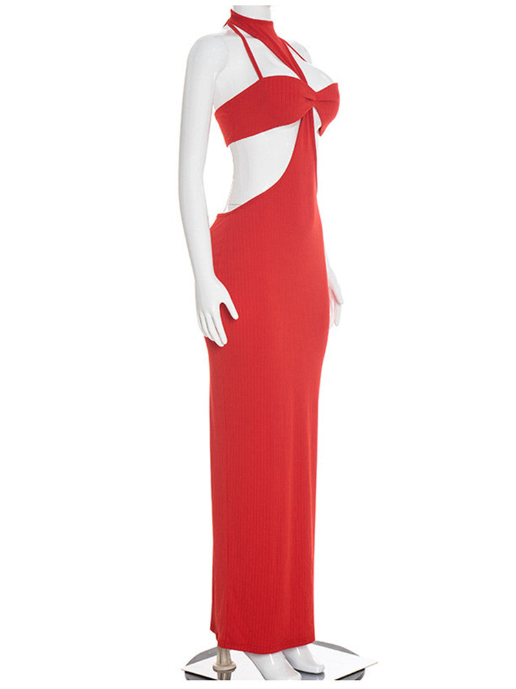 Joskaa Ribbed Knit Backless Halter Sleeveless Two Piece Set - two piece set image 3
