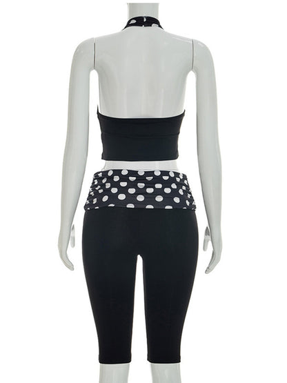 Joskaa Polka Dot Backless Halter Crop Two Piece Set - two piece set image 4