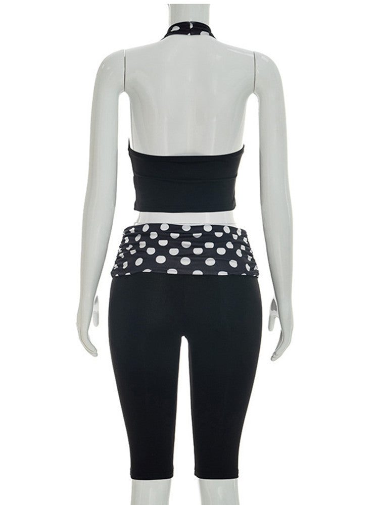 Joskaa Polka Dot Backless Halter Crop Two Piece Set - two piece set image 4
