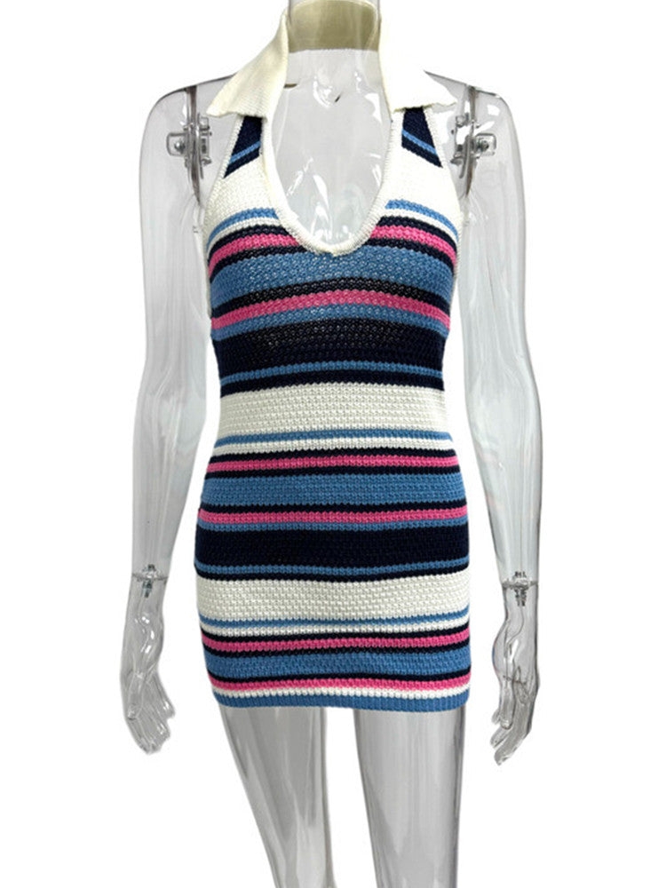 Joskaa Stripe Ribbed Knit Backless Halter Dress - dress image 2