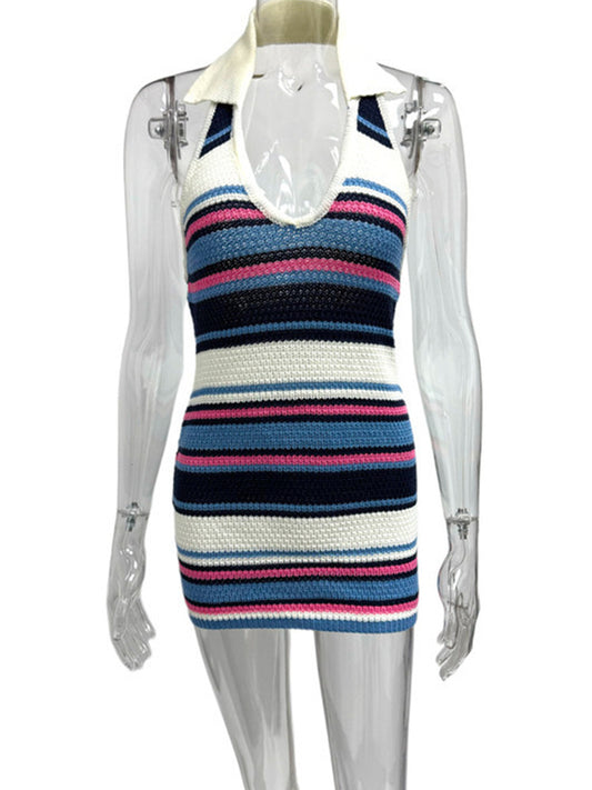 Joskaa Stripe Ribbed Knit Backless Halter Dress - dress image 2