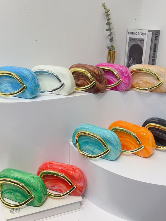 Women's Round Acrylic Evening Clutch Bag - Front View