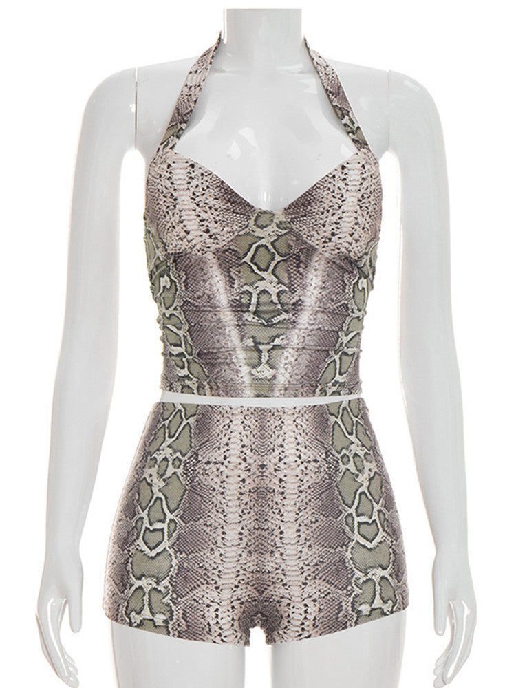 Joskaa Backless Halter Crop Two Piece Set - two piece set image 3