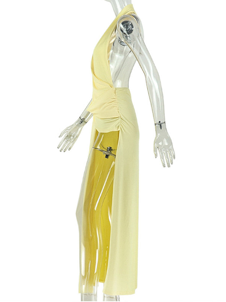 Joskaa Ruched Backless Halter Sleeveless Dress - dress image 3