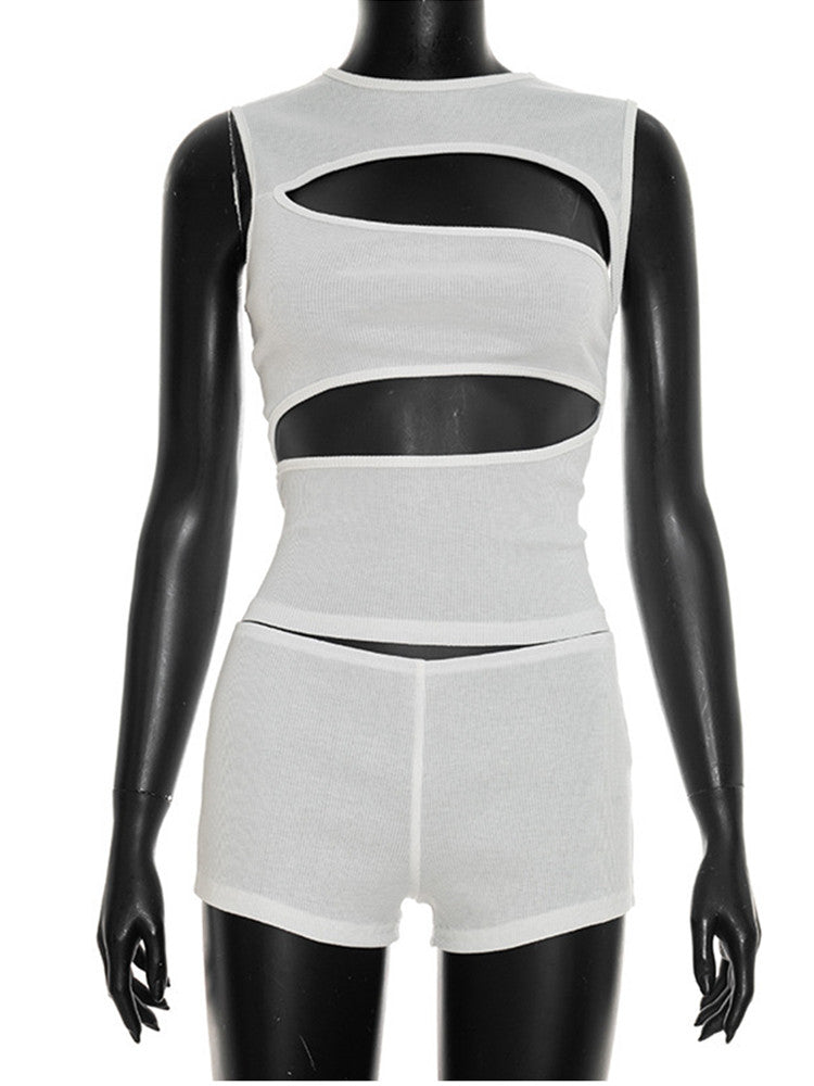 Joskaa Ribbed Knit Two Piece Set Hollow Out Tank - two piece set image 2
